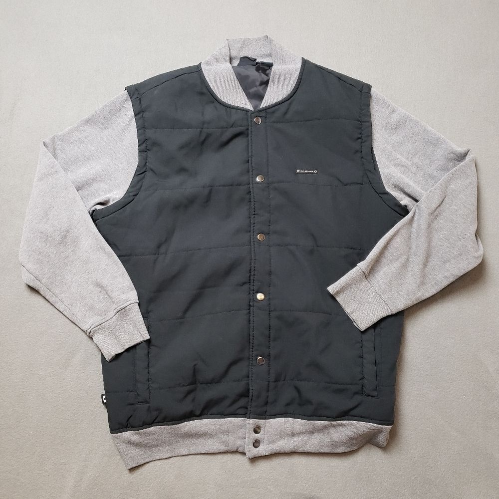 Oakley Street Bomber Jacket Men's XL Black And Gray Snap Up Varsity